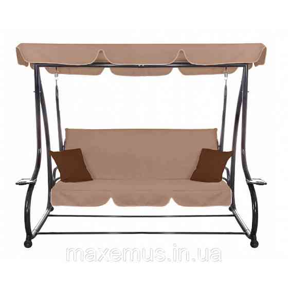 Садовые качели для дачи и дома трехместные уличные качели с навесом Bonro BW-002 дачные качели коричневые Мостиська