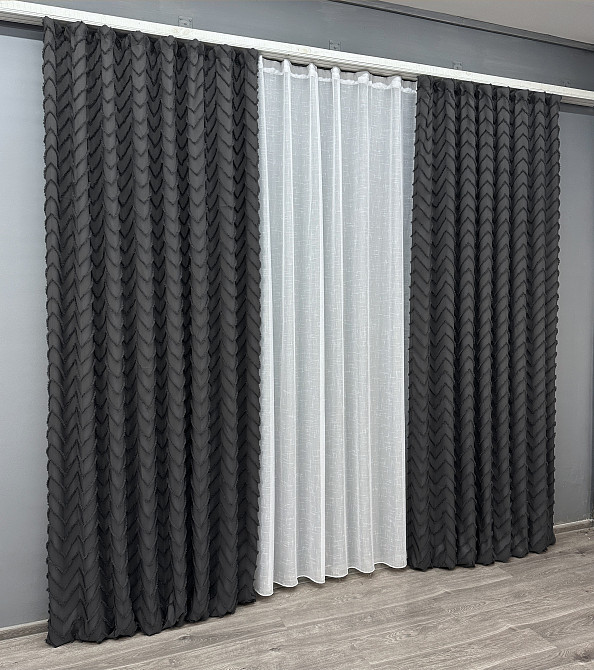 Комплект штор VR-Textil Льон Букле № 1810ш Графітовий 150х270 см 2 шт (33-0987) Київ - фото 4