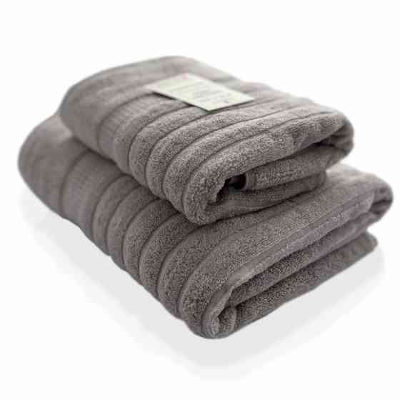 Набір 2 жакардові рушники Lovely Svi для ванної, 70 х 140 см и 50 × 90 см Oxford Stripe бежево - сірий (351124) Київ
