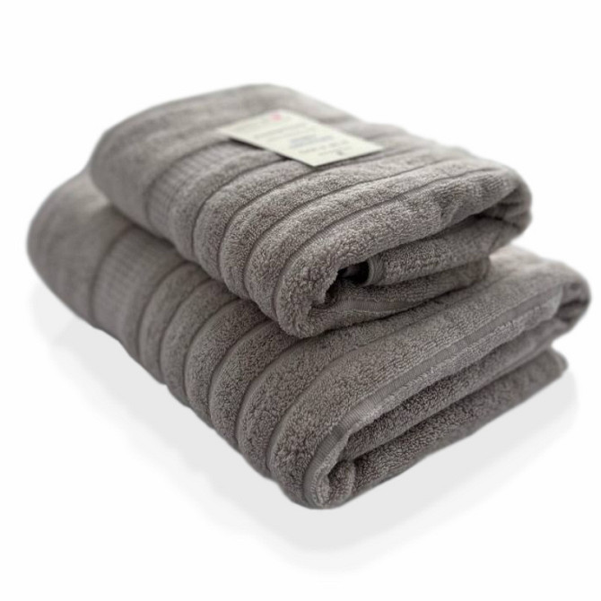 Набір 2 жакардові рушники Lovely Svi для ванної, 70 х 140 см и 50 × 90 см Oxford Stripe бежево - сірий (351124) Київ - фото 1