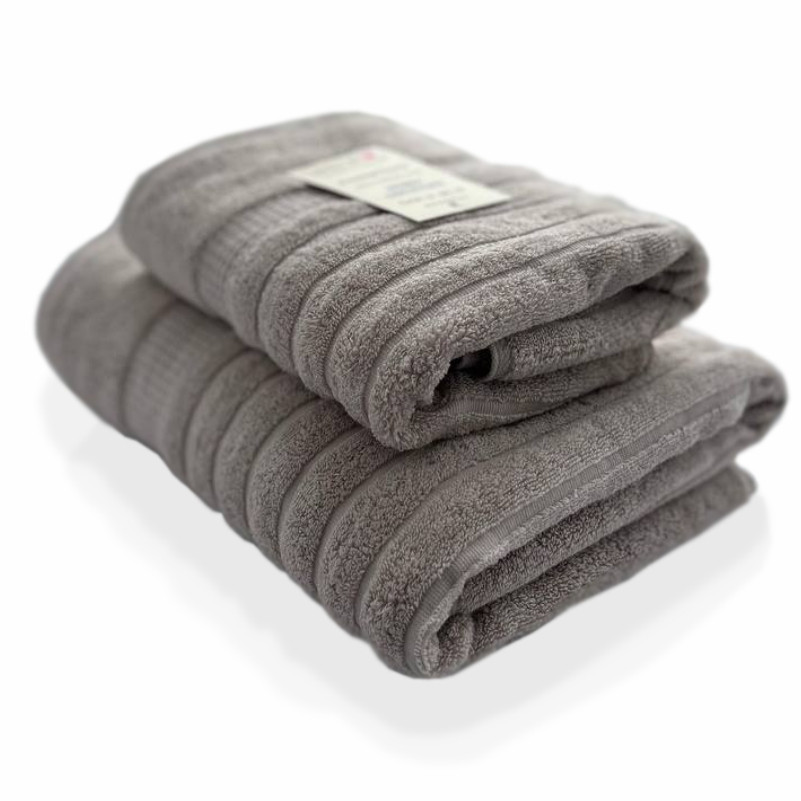 Набор 2 жакардовых полотенца Lovely Svi - 70 х 140 см и 50 × 90 см Oxford Stripe Бежево - Серый (351124) Киев - изображение 1