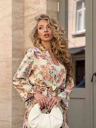 Жіночий легкий принтований костюм-двійка: кімоно та штани турецький льон жатка Бірюзовий, 42/44 Одеса