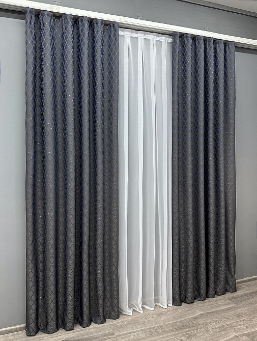 Комплект готових штор VR-Textil Жакард RUBI № 1756ш Графітовий з синім 150х270 см 2 шт (33-0713) Київ - фото 4