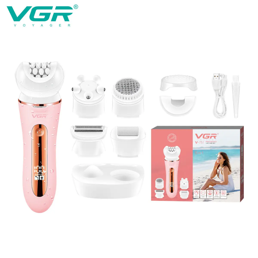 Эпилятор VGR V-751 5 в 1 USB с насадками для эпиляции, бритья, пилинга, массажа и очищения кожи Одесса - изображение 3
