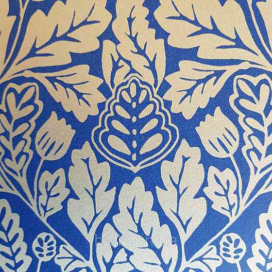 Шпалери вінілові на флізелін Caselio Mystery 0.53х10 м яскраві листя дубок золотисті на темно синьому Київ