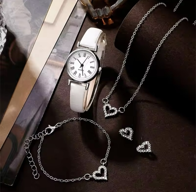 Подарочный набор для женщин Сердце наручные часы браслет ожерелье серьги без подарочной коробки белый Киев - изображение 3