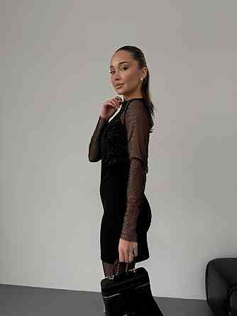 Женское праздничное мини платье с блестками креп дайвинг сетка 46/48 Одесса