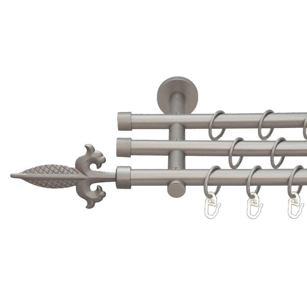 Карниз Orvit Генуя металевий трирядний циліндр (20 см) гладка труба кільце металеве Сатин 16\16\16 мм 240 см (6099477) Львів - фото 1