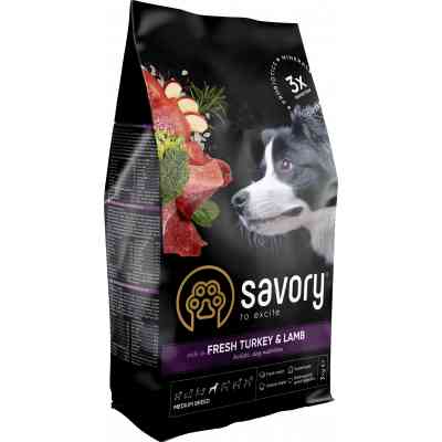Сухой корм для собак Savory Medium Breed rich in Fresh Turkey and Lamb 3 кг (4820232630266) Винница