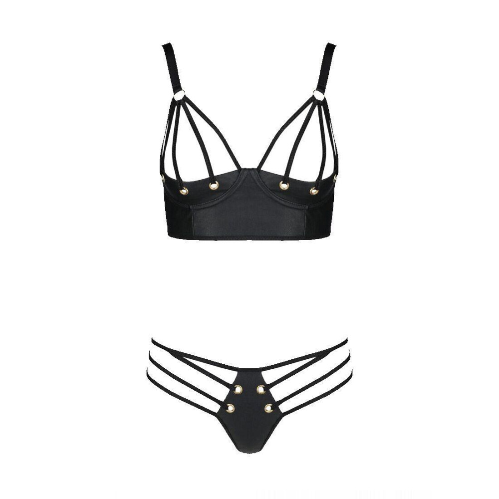 Комплект из экокожи Passion MALWIA BIKINI 6XL/7XL black, с люверсами и ремешками, бра, трусики Sex Aura Киев - изображение 3