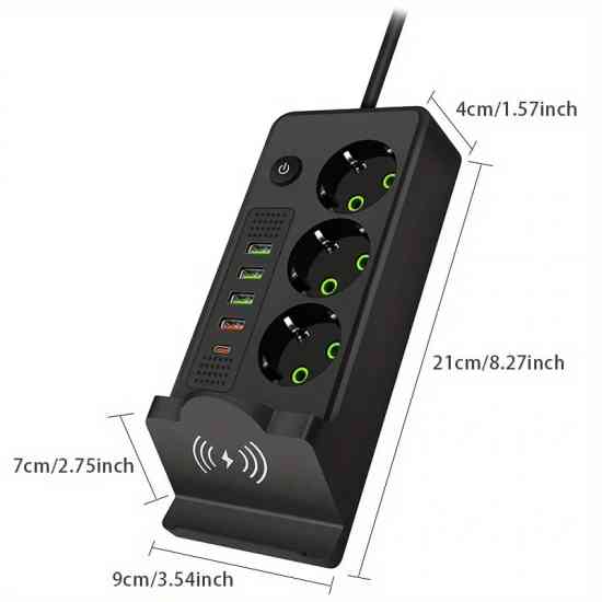 Сетевой фильтр-удлинитель встроенная беспроводная зарядка на 3 розетки 4USB и Type-C Port 3m Винница