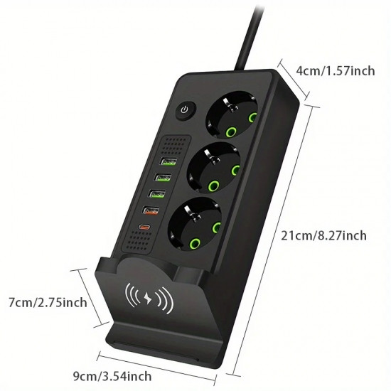 Сетевой фильтр-удлинитель встроенная беспроводная зарядка на 3 розетки 4USB и Type-C Port 3m Винница - изображение 3