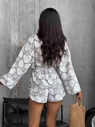 Женский летний принтованный костюм двойка: рубашка-кимоно и шорты софт 46/48 Одесса