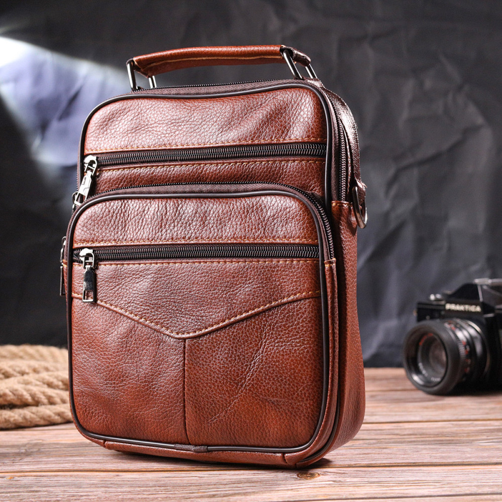 Отличная мужская сумка с ручкой кожаная 21277 Vintage Рыжая Киев - изображение 9
