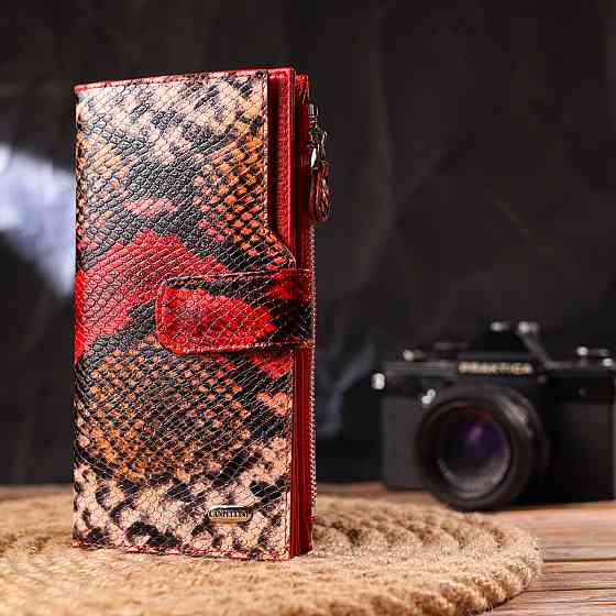 Функциональный женский кошелек из натуральной кожи с тиснением под змею Разноцветный (CANPELLINI) Киев