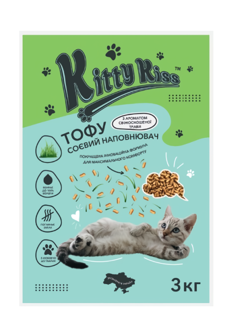Наполнитель Кити Кис Kitty Kiss Тофу соевый для кошек с ароматом свежескошенной травы, 3 кг Винница - изображение 1