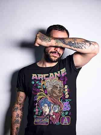 Футболка для хлопчика з аніме принтом Джінкс Аркане Джапанесе Аніме оверсайз (зріст від 165 до 180) Чорний AnimeJ0481m Дніпро