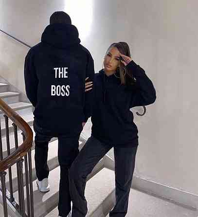 Парні теплі худі для закоханих з написом на спині тринитка на флісі Одеса