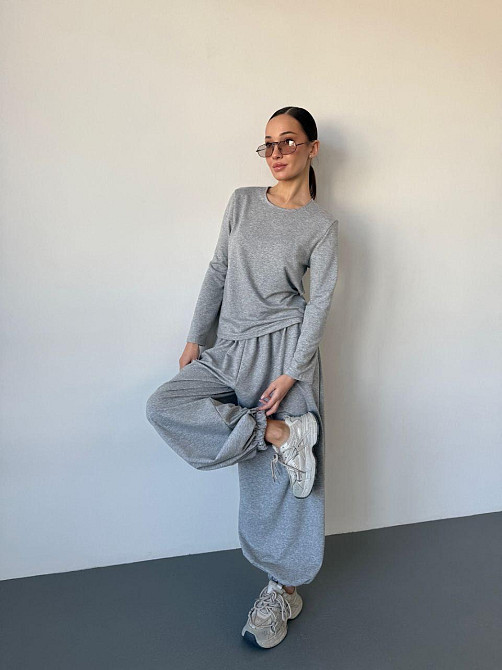 Женский повседневный прогулочный костюм двойка: кофта и брюки турецкая двунить Светло-серый, 42/44 Одесса - изображение 4