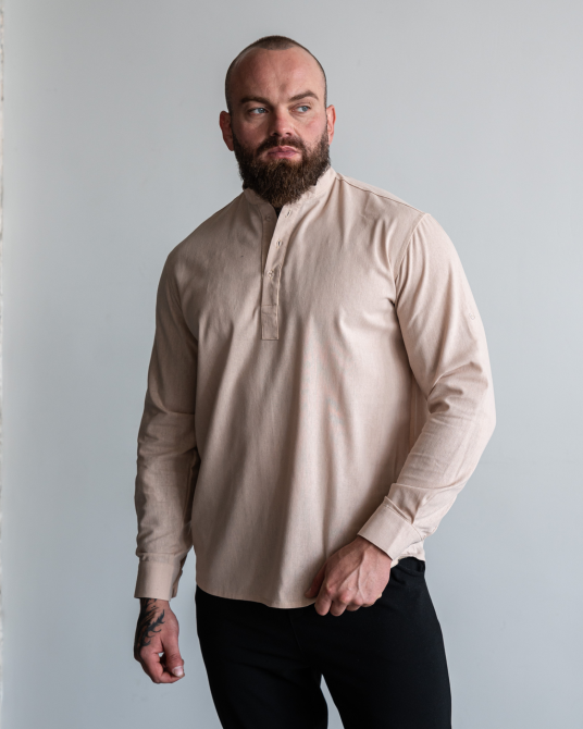 Сорочка чоловіча льон довгий рукав Бежевий XL Харків - фото 2