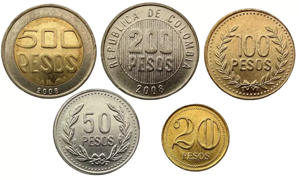 Colombia Колумбия набор 5 монет 20 50 100 200 500 Pesos 1994 - 2010 UNC Полтава - изображение 1