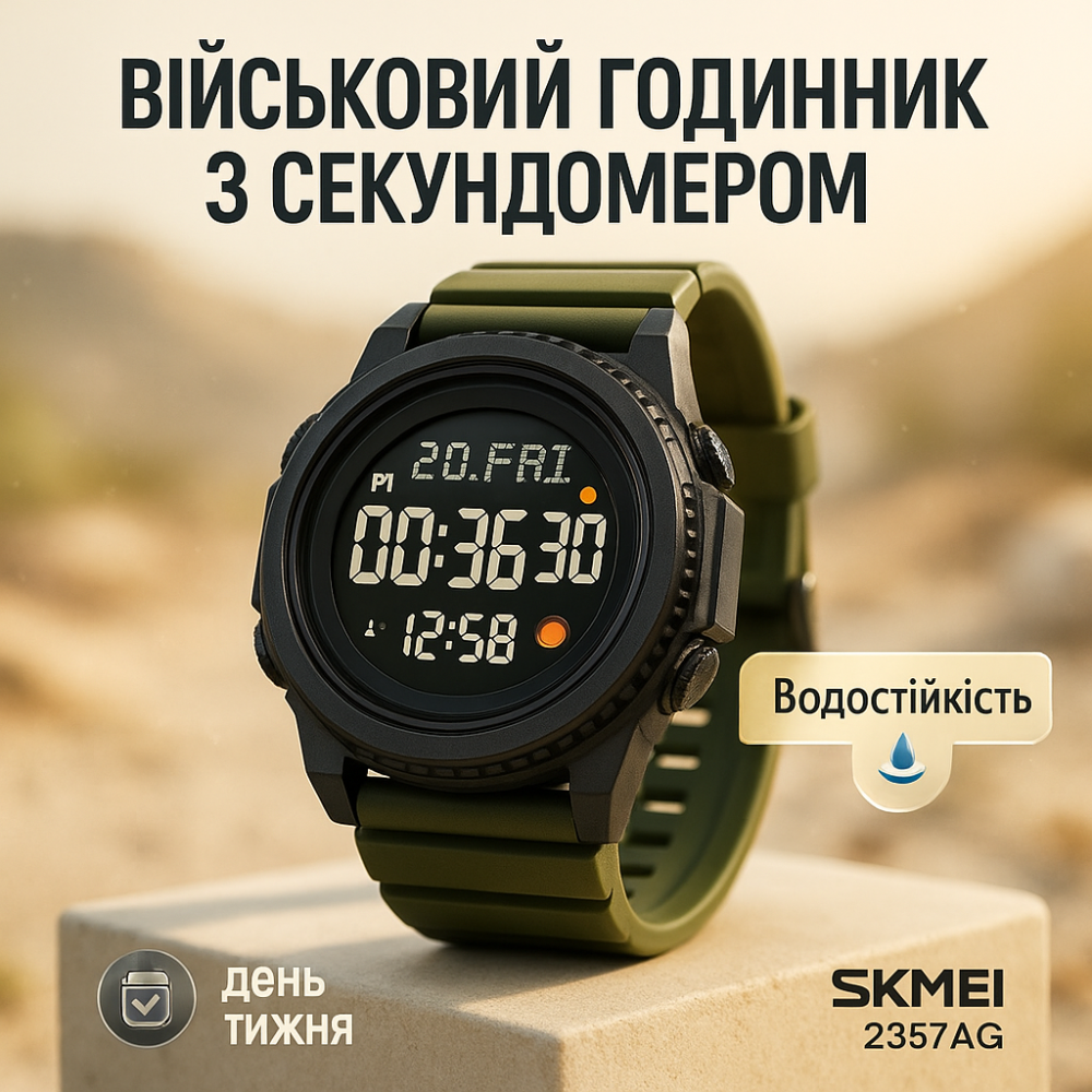 Новые командирские часы SKMEI 2357AG, Электронные влагозащищенные наручные часы рыбака охотника SQ-42 Львов - изображение 3