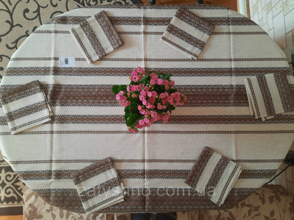 Вишита скатертина з серветками кавова Київ - фото 7
