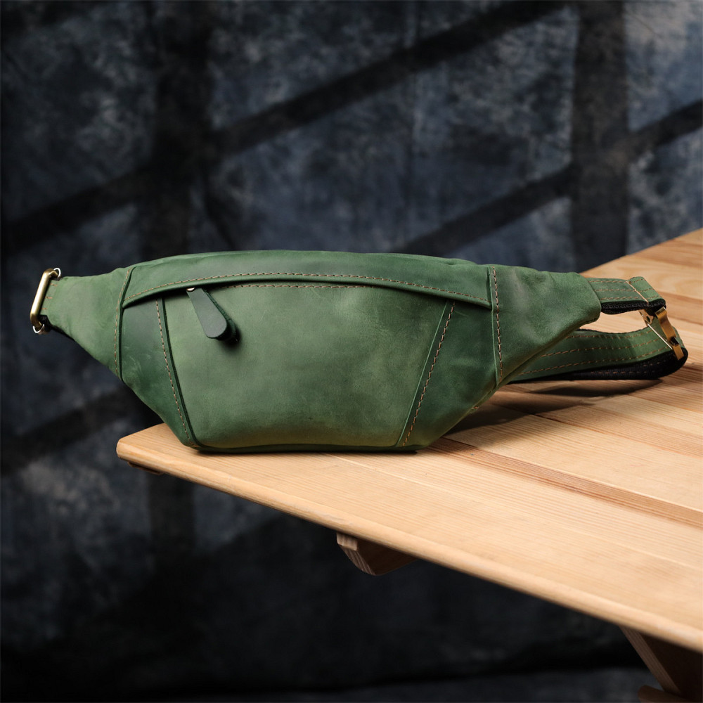 Модна сумка-бананка для чоловіків з натуральної vintage шкіри Shvigel 23124 Зелений Київ - фото 3