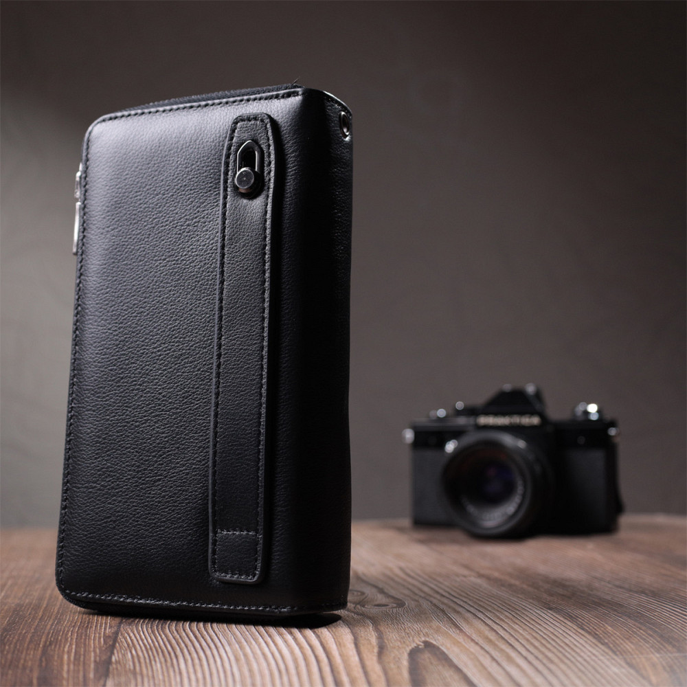 Стильный мужской клатч на два отделения из натуральной кожи ST Leather 22700 Черный Киев - изображение 2