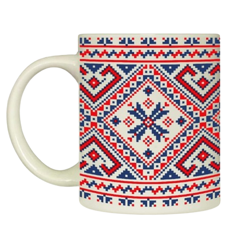 Чашка Вишиванка синьо - червона 325мл циліндр (подарункова уп) 3718 Кварта Житомир