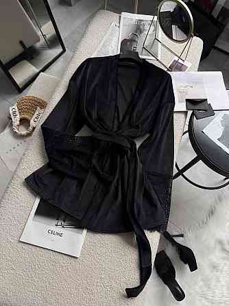 Жіночий стильний романтичний велюровий халат + мереживо Чорний Одеса