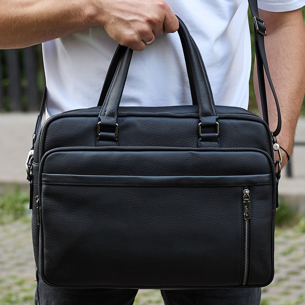 Офисная мужская сумка через плечо 39х29х10, кожаный портфель-мессенджер для бизнеса, черный Киев - изображение 1