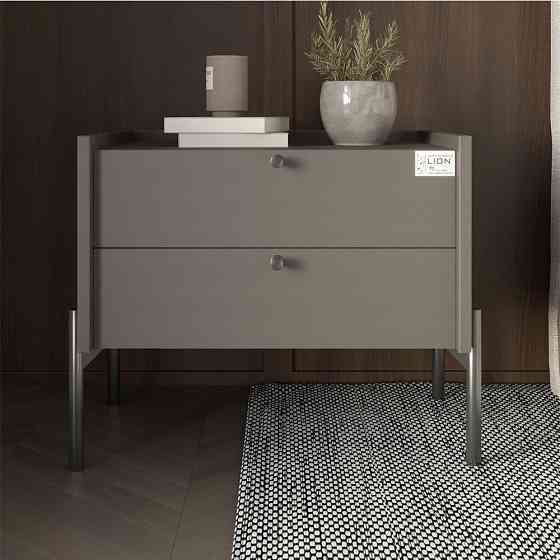 Тумба прикроватная LION Wood с двумя ящиками Антрацит (черные ножки) (LION-041335) ТОП Днепр