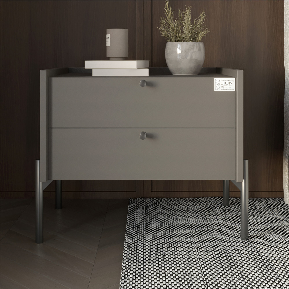 Тумба прикроватная LION Wood с двумя ящиками Антрацит (черные ножки) (LION-041335) ТОП Днепр - изображение 1