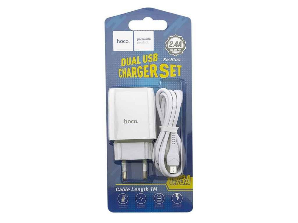 Мережевий зарядний пристрій microUSB C73A 2.4A-2USB 2в1 1м ТМ Hoco Київ - фото 1