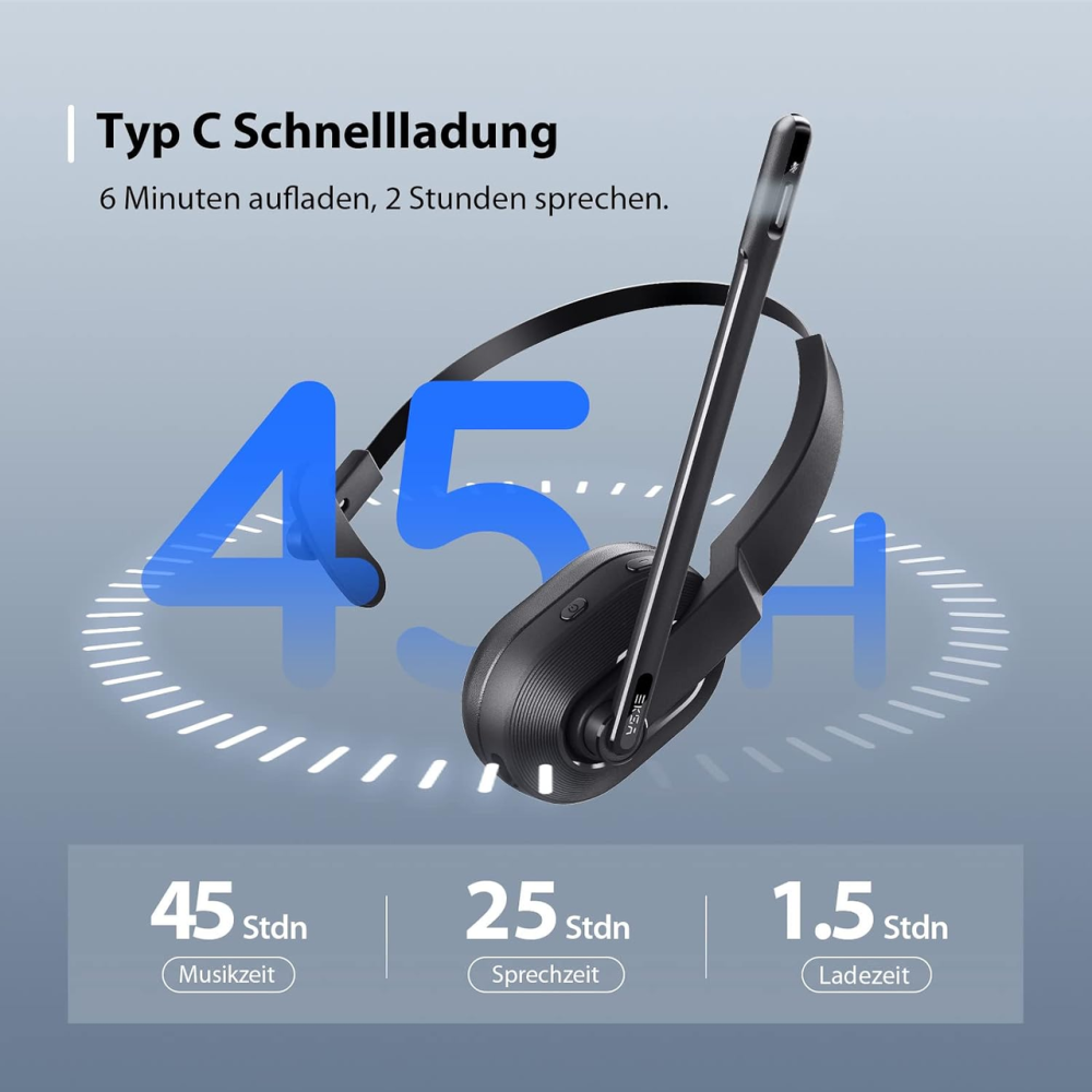 Беспроводная гарнитура EKSA H5 Bluetooth 5.0, USB-адаптер, AI ENC шумоподавление микрофона, до 45 ч, для ПК и офиса Киев - изображение 4