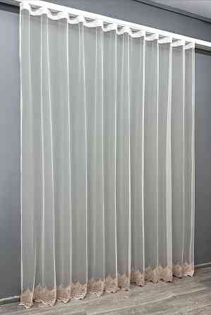 Тюль VR-Textil 1659т Грек-сетка с вышивкой Молочный с пудровым 300х270 см (42-0667) Киев