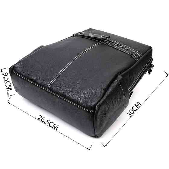 Місткий жіночий рюкзак-сумка прошитий білим рядком з натуральної шкіри Vintage 22314 Чорний Київ