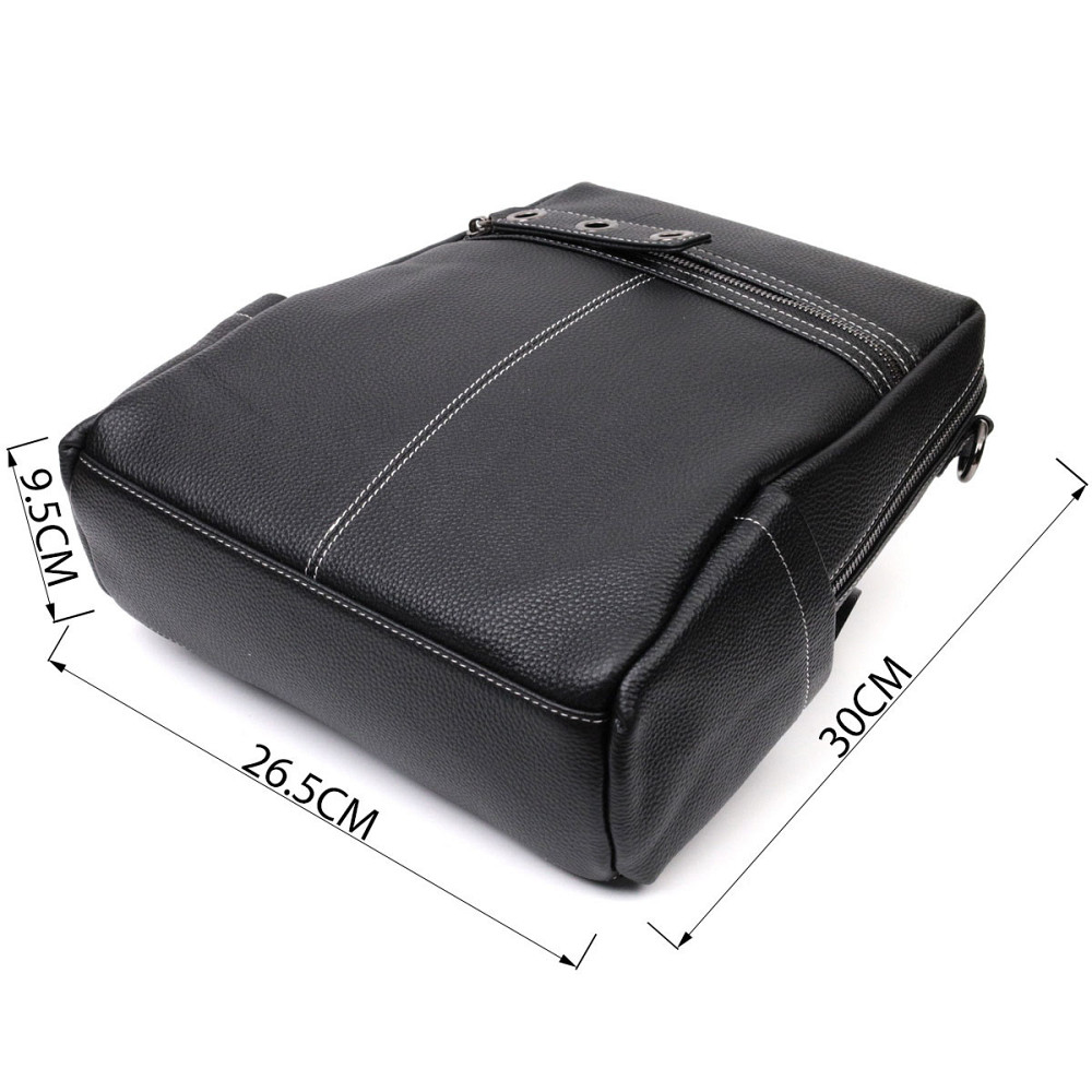 Вместительный женский рюкзак-сумка прошитый белой строчкой из натуральной кожи Vintage 22314 Черный Киев - изображение 3