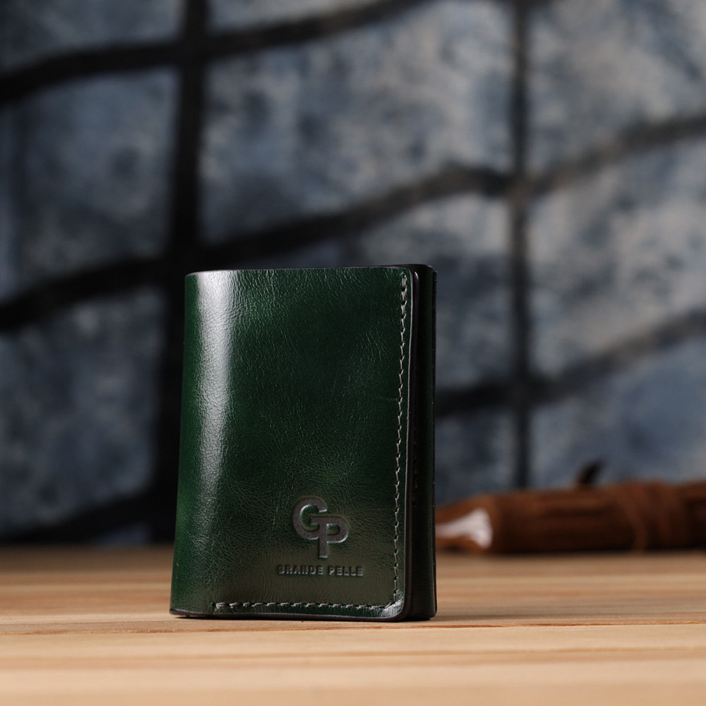 Отменный кошелек в три сложения из натуральной гладкой кожи Зеленый (GRANDE PELLE) Киев - изображение 3