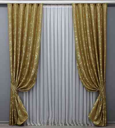 Комплект готовых штор VR-Textil Жаккард № 1532ш Золотистый 150х270 см 2 шт (33-0405) Киев