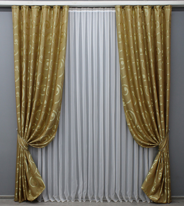 Комплект готовых штор VR-Textil Жаккард № 1532ш Золотистый 150х270 см 2 шт (33-0405) Киев - изображение 2