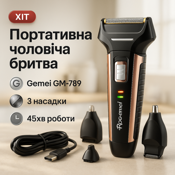 Бритва с функцией защиты от защемления Gemei GM-789, Мужская водонепроницаемая аккумуляторная бритва KG-72 Львов