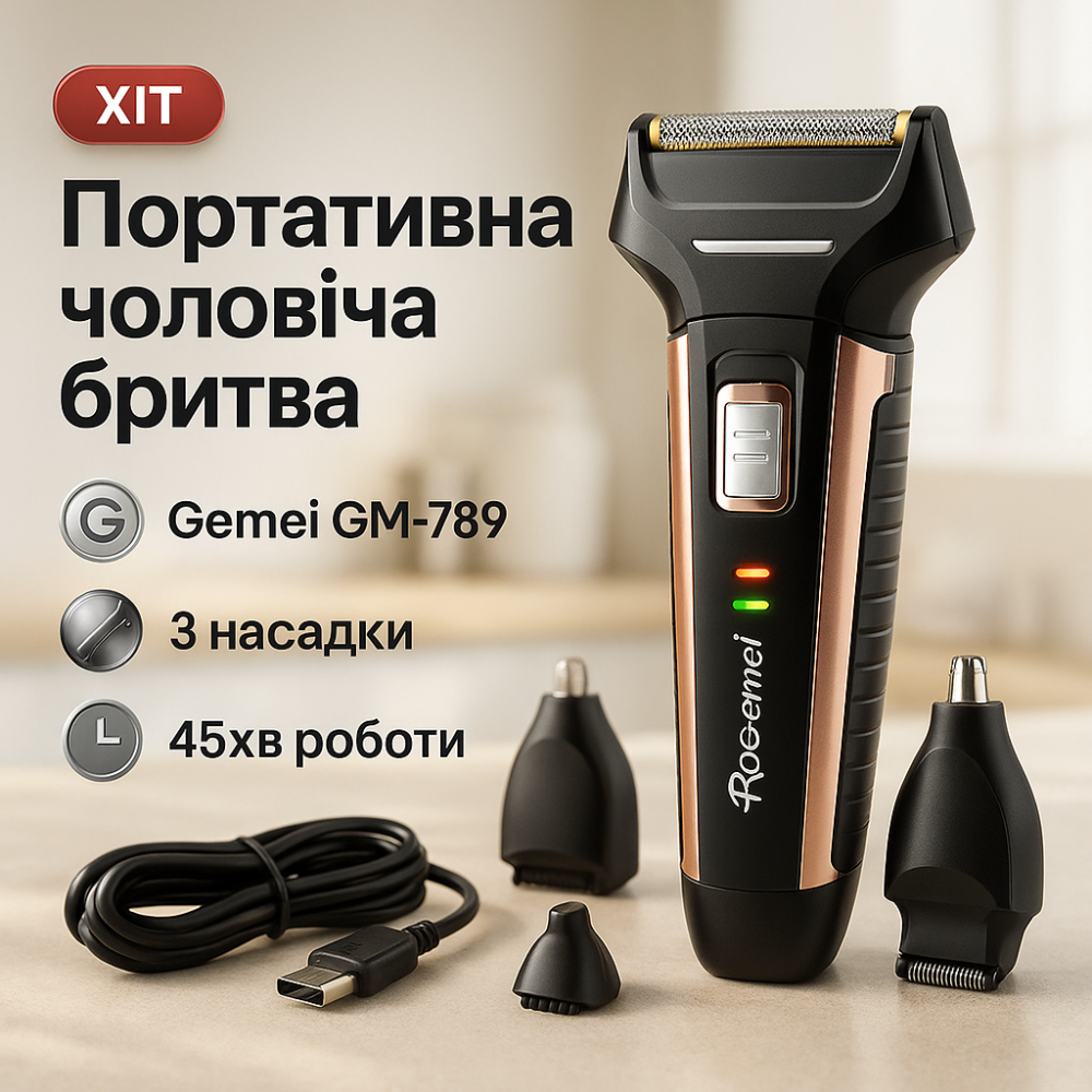 Бритва с функцией защиты от защемления Gemei GM-789, Мужская водонепроницаемая аккумуляторная бритва KG-72 Львов - изображение 5