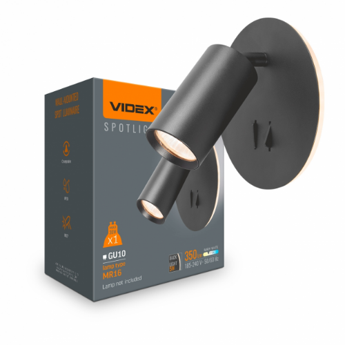 LED Світильник настінний під лампу GU10 з підсвічуванням та кнопкою чорний VL-SPF24E-B Videx Житомир - изображение 3