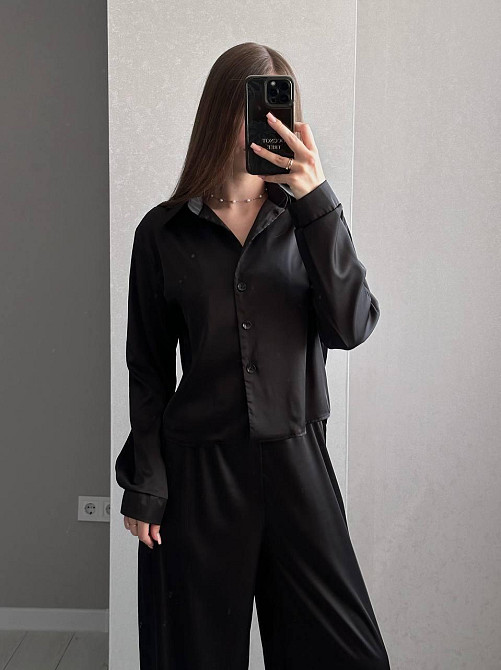 Женский базовый костюм двойка: рубашка и брюки из шелка армани Одесса - изображение 4