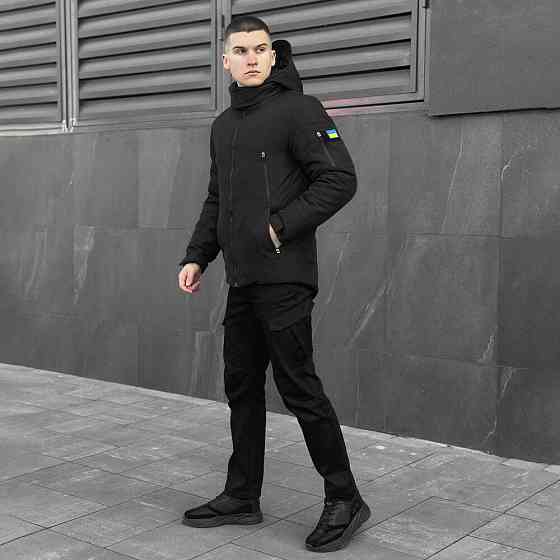 Черная мужская зимняя Куртка с капюшоном Pobedov Winter Jacket Motive ЗИМА В2 Киев