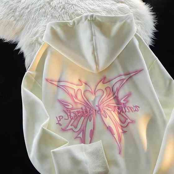 Жіноча тепла зіп-худі оверсайз тринитка на флісі з накатом Молочний Одеса