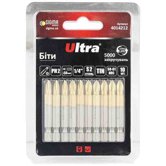 Ultra Биты PH2×50мм ¼" 10шт S2 TIN (блистер) ULTRA (4014212) Коломия