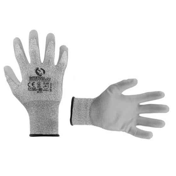 Рукавичка трикотажная порезостойкая с покрытием из полиуретана на ладони, серая, 10